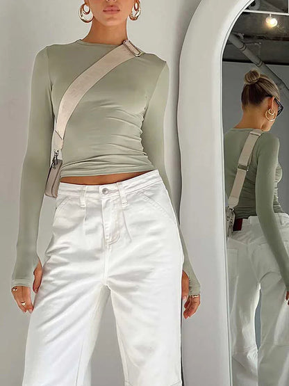 T-shirt cropped de manga comprida