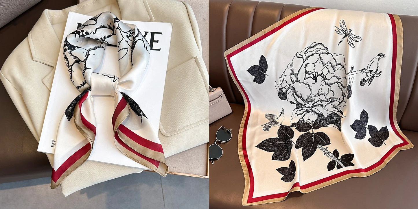 Lenço quadrado de seda com estampado floral de luxo