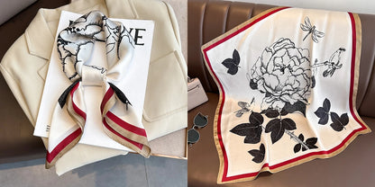 Lenço quadrado de seda com estampado floral de luxo