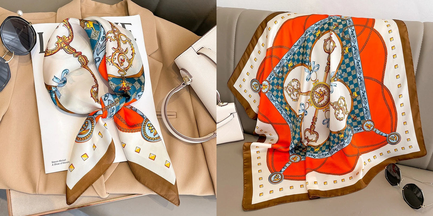 Lenço quadrado de seda com estampado floral de luxo