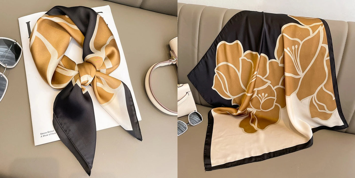 Lenço quadrado de seda com estampado floral de luxo