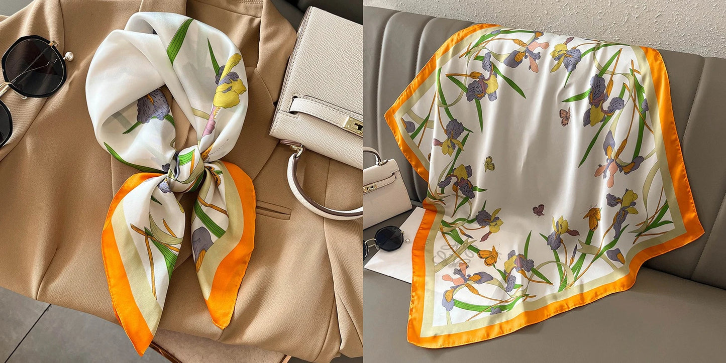 Lenço quadrado de seda com estampado floral de luxo