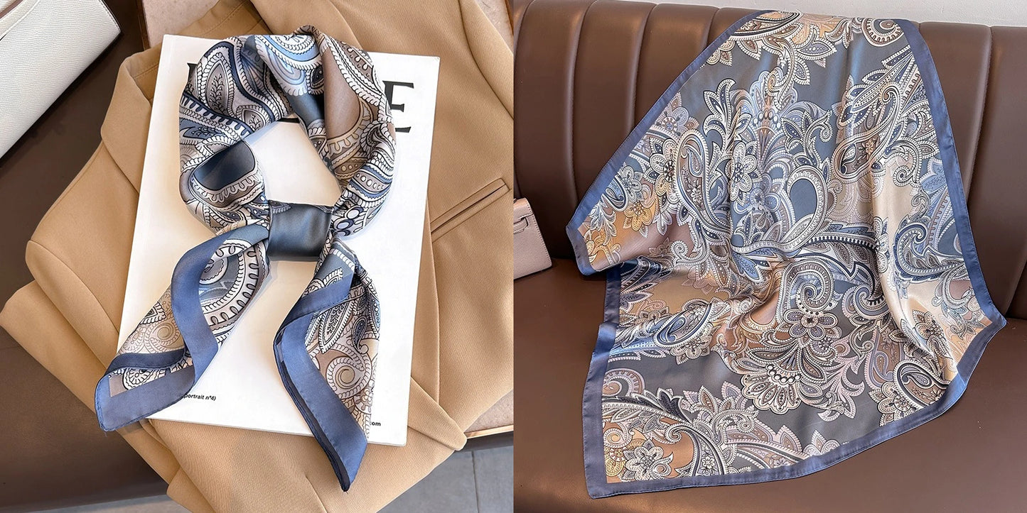 Lenço quadrado de seda com estampado floral de luxo