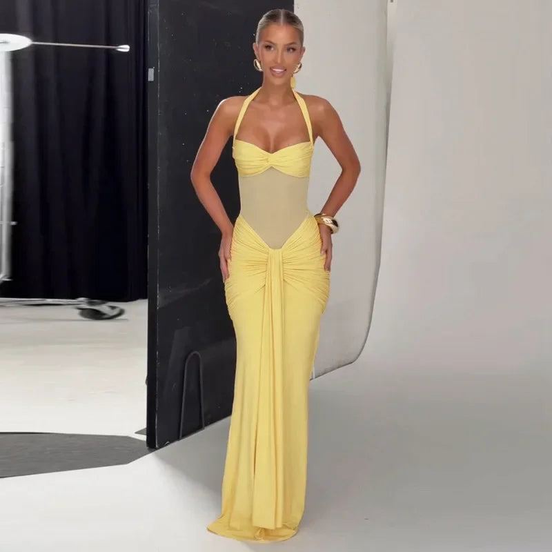 Vestido Sexy comprido sem alças com decote halter