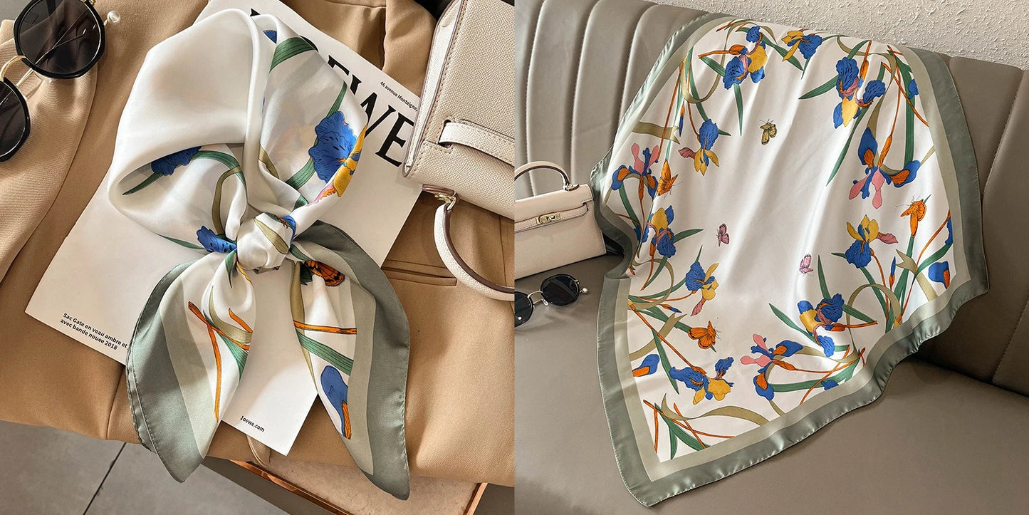 Lenço quadrado de seda com estampado floral de luxo