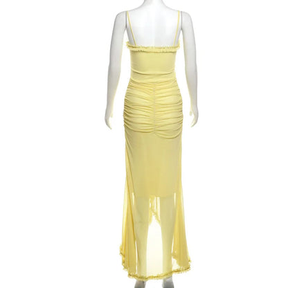 Vestido comprido com estampado de penas