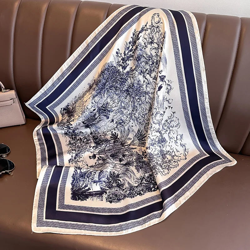 Lenço quadrado de seda com estampado floral de luxo