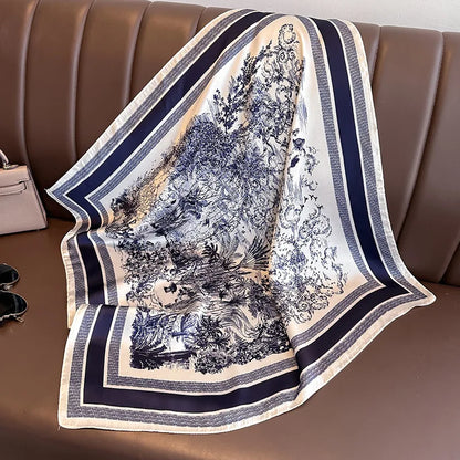 Lenço quadrado de seda com estampado floral de luxo